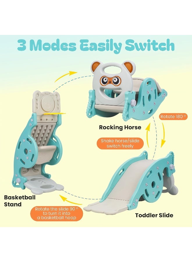 شو وو لعبة هزازة 3 في 1 للأطفال الصغار، زحليقة للأطفال مع حلقة كرة سلة، حصان هزاز قابل للطي متعدد الوظائف، حصان هزاز قابل للطي متعدد الوظائف، مجموعة زحليقة تسلق لمركز أنشطة الأطفال، زحليقة ملعب قابلة للطي، للاستخدام الداخلي والخارجي، للأولاد والبنات من عمر 1-6 سنوات (لون المحيط الأخضر) - Image 3